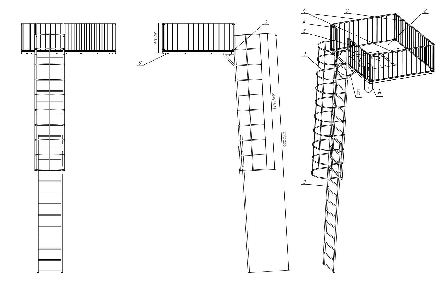 Решения о установке пожарных лестниц описываются в текстовых и графических материалах проекта.